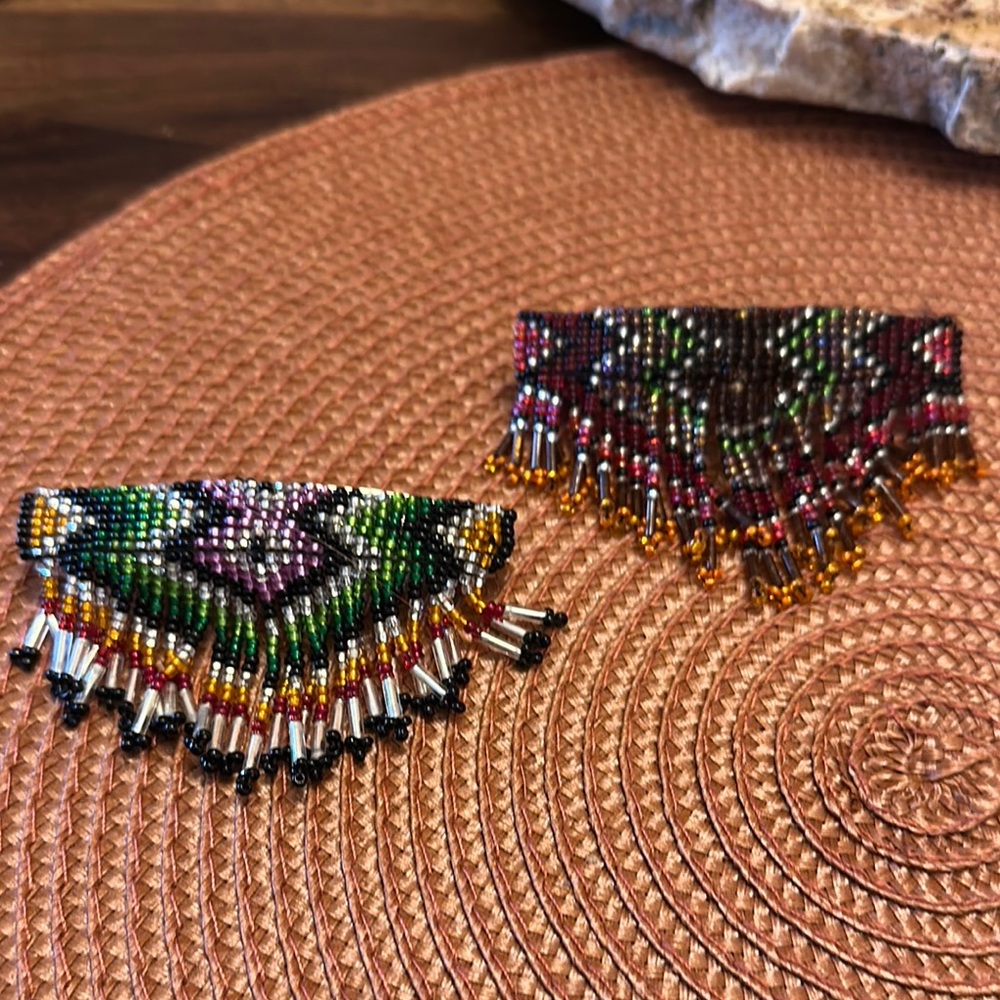 Southwest Handcrafted Beaded Hair Barrettes - Multicolor - set of 2